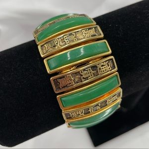 Vintage Asian Panel Bracelet Faux Jade